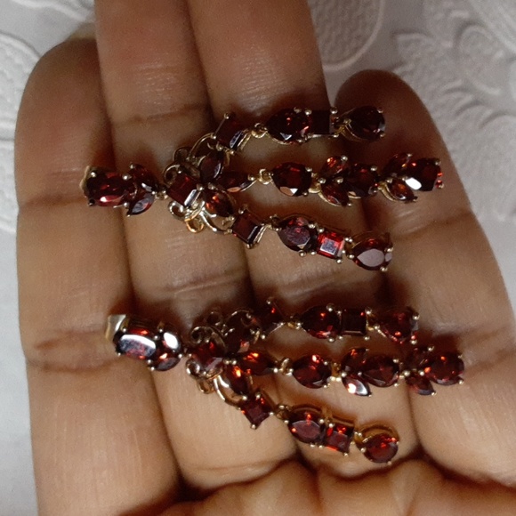 925 Genuine Mozambique Garnet Chandler Earrings. FIRM. - Picture 14 of 16